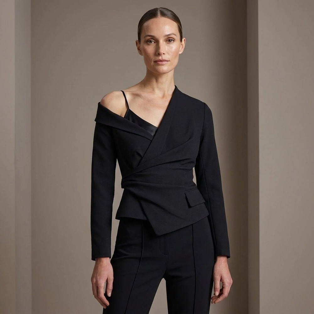 A.L.C. Women Asymmetrical Skyla Top Draped 2 Black Avant Garde Luxury